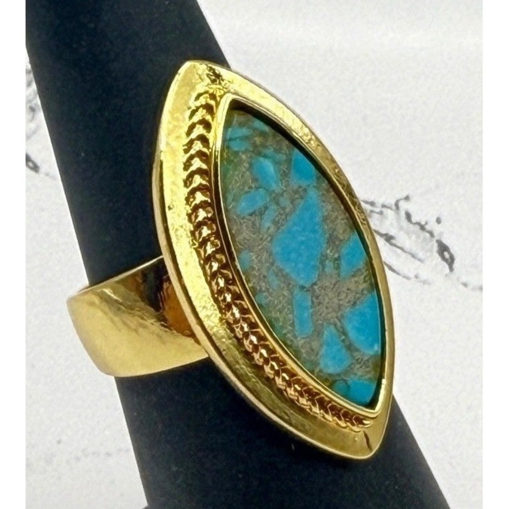 Gold Marquise Turquoise Style Statement Ring Size‎ 7.5 1.25" New